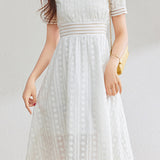 French-style lace hollow square-neck dress - liwisi