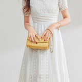 French-style lace hollow square-neck dress - liwisi
