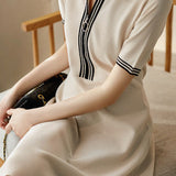 Casual stylish waist-cinched A-line dress - liwisi