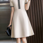 Casual stylish waist-cinched A-line dress - liwisi