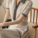 Casual stylish waist-cinched A-line dress - liwisi