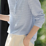 Casual fake two-piece spliced crinkled texture T-shirt - liwisi