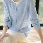 Casual fake two-piece spliced crinkled texture T-shirt - liwisi