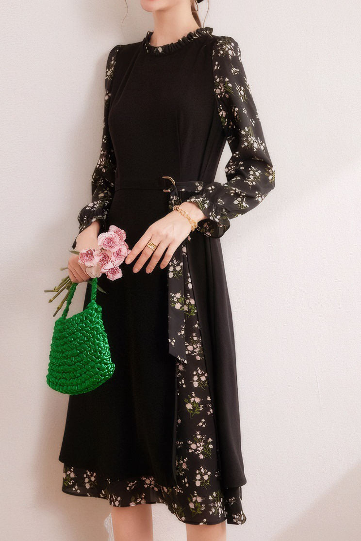 Elegant retro spliced floral dress - liwisi