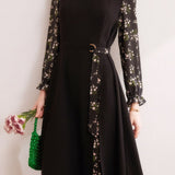 Elegant retro spliced floral dress - liwisi
