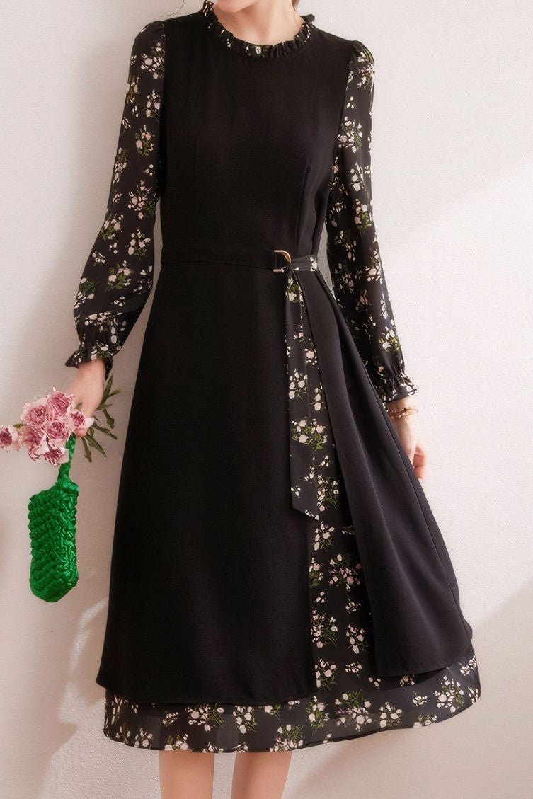 Elegant retro spliced floral dress - liwisi