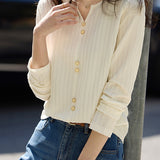 Early Autumn Casual Textured Long-Sleeve T-Shirt - liwisi