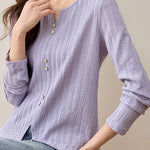 Early Autumn Casual Textured Long-Sleeve T-Shirt - liwisi