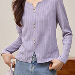 Early Autumn Casual Textured Long-Sleeve T-Shirt - liwisi