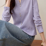 Early Autumn Casual Textured Long-Sleeve T-Shirt - liwisi