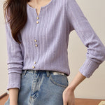 Early Autumn Casual Textured Long-Sleeve T-Shirt - liwisi