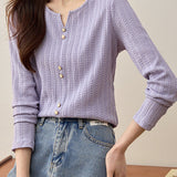 Early Autumn Casual Textured Long-Sleeve T-Shirt - liwisi