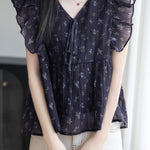 Elegant Ruffled Floral Shirt - liwisi