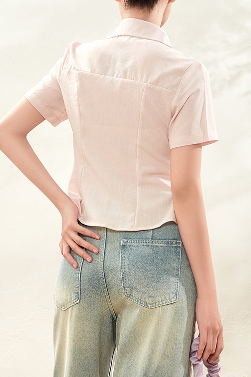 Elegant Fitted Lace Short-Sleeve Shirt - liwisi