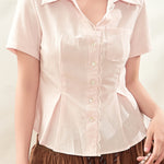 Elegant Fitted Lace Short-Sleeve Shirt - liwisi