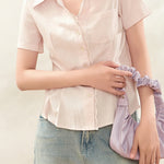 Elegant Fitted Lace Short-Sleeve Shirt - liwisi