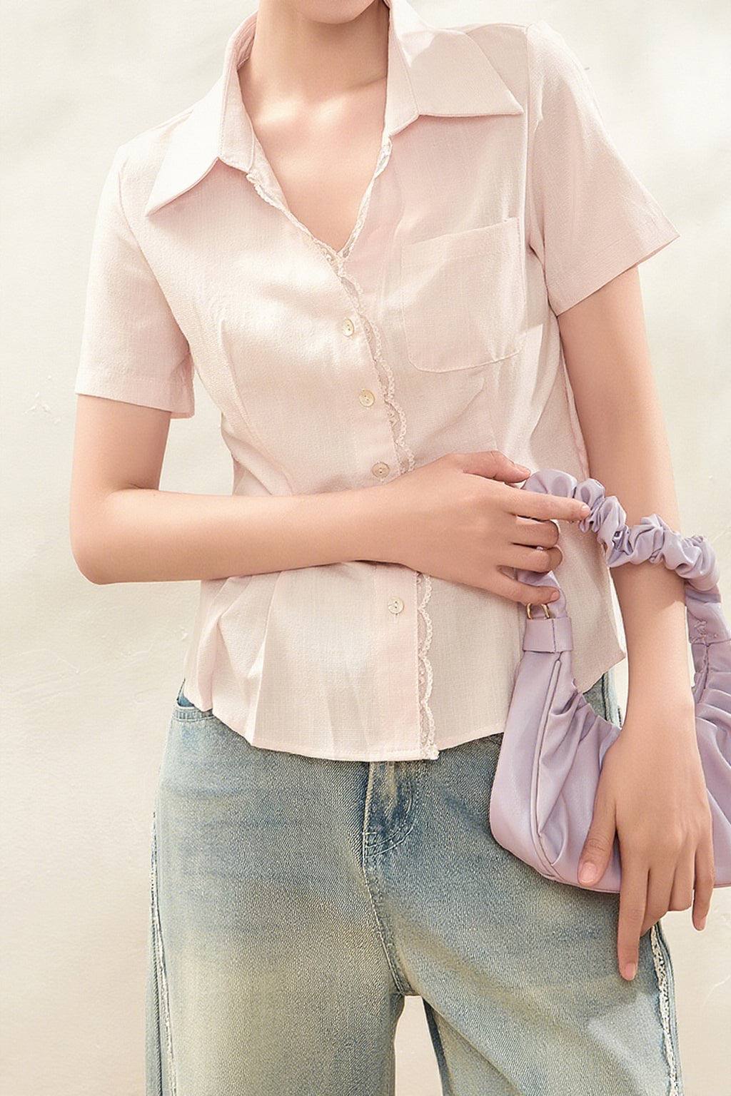 Elegant Fitted Lace Short-Sleeve Shirt - liwisi