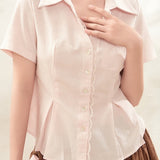 Elegant Fitted Lace Short-Sleeve Shirt - liwisi
