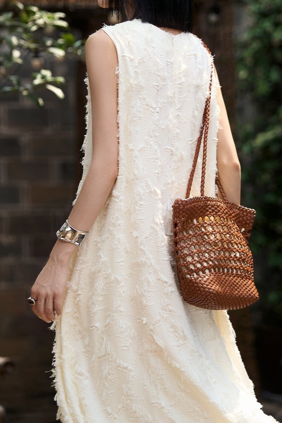Elegant Textured Sleeveless Dress - liwisi