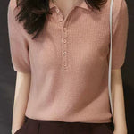 Casual Polo Neck Knit Top - liwisi
