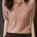Casual Polo Neck Knit Top - liwisi