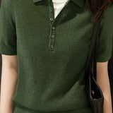 Casual Polo Neck Knit Top - liwisi