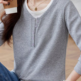 Early Autumn Casual Layered Long Sleeve T-shirt