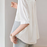 Casual Striped Patchwork Embroidered Collar Shirt - liwisi