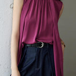 Elegant Vintage Stand Collar Sleeveless Top - liwisi