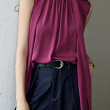 Elegant Vintage Stand Collar Sleeveless Top - liwisi