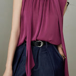 Elegant Vintage Stand Collar Sleeveless Top - liwisi