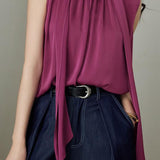Elegant Vintage Stand Collar Sleeveless Top - liwisi