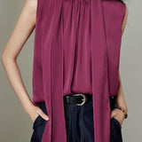 Elegant Vintage Stand Collar Sleeveless Top - liwisi