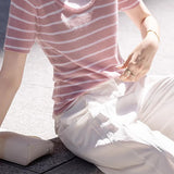 Striped Fake Two-Piece Knit T-Shirt - liwisi