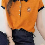 Knit Sweater with Smiley Face & Sunflower Embroidery on Sleeves