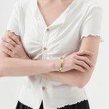 V-Neck Button-Front Ruffled T-Shirt