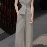 Casual Vest & Wide-Leg Pants Set