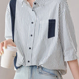 Casual Striped Spliced Loose-Fit Shirt