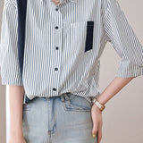 Casual Striped Spliced Loose-Fit Shirt