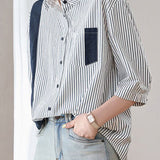 Casual Striped Spliced Loose-Fit Shirt
