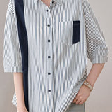 Casual Striped Spliced Loose-Fit Shirt