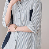Casual Striped Spliced Loose-Fit Shirt