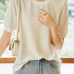 Simple knit short sleeve T-shirt - liwisi