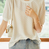 Simple knit short sleeve T-shirt - liwisi