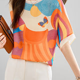 Colorful printed loose-fit casual T-shirt