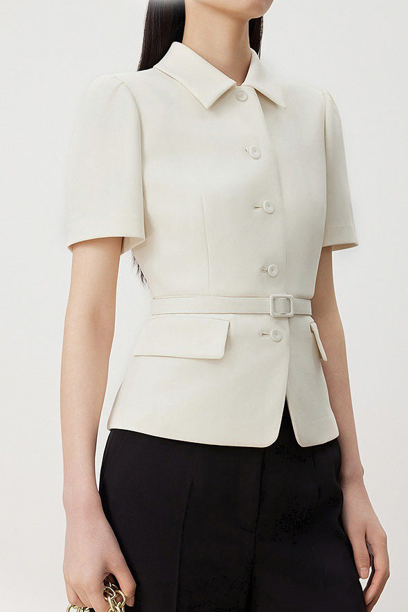 Minimalist short sleeve collared blazer - liwisi
