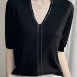 Loose-fitting versatile knit short sleeve T-shirt - liwisi