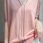 Loose-fitting versatile knit short sleeve T-shirt - liwisi