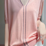 Loose-fitting versatile knit short sleeve T-shirt - liwisi
