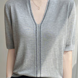 Loose-fitting versatile knit short sleeve T-shirt - liwisi